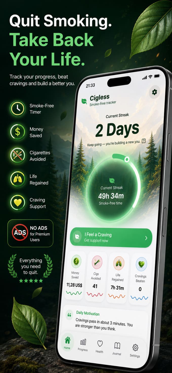 Cigless — quit smoking tracker app on iPhone