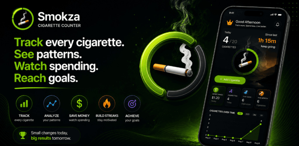 Smokza — cigarette tracker app overview
